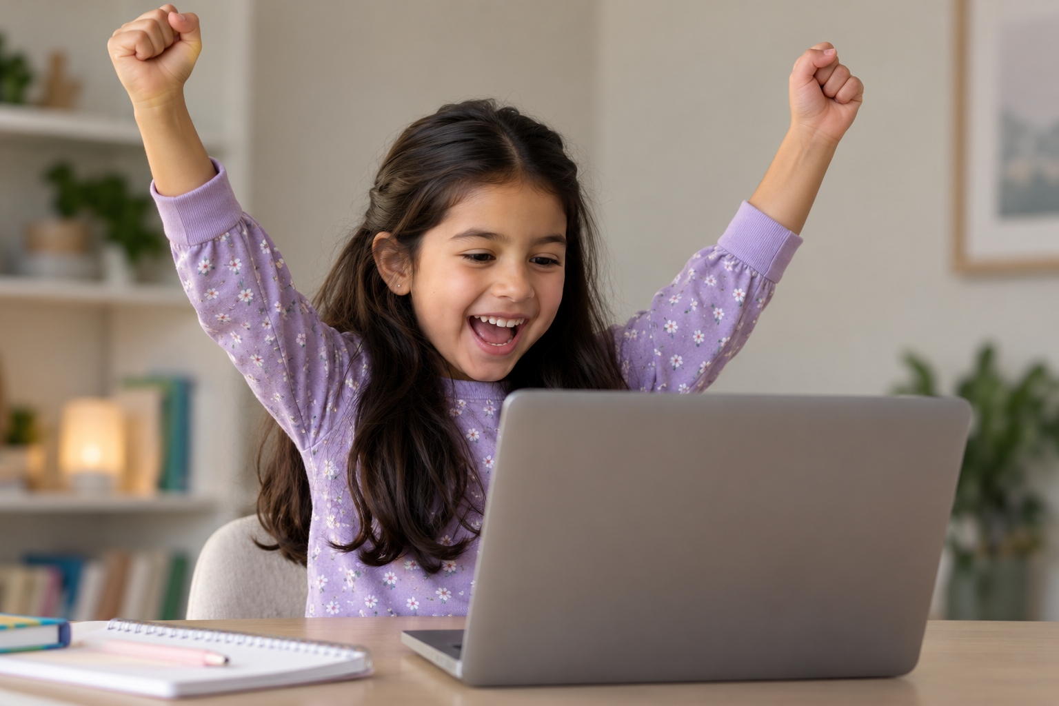 Happy student practicing mathematics on a laptop